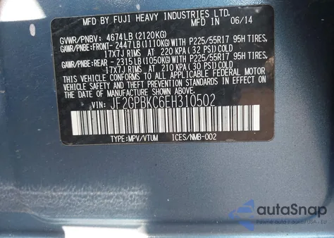 2014 Subaru Xv Crosstrek Hybrid 2.0I Touring from USA, damaged, VIN JF2GPBKC6EH310502